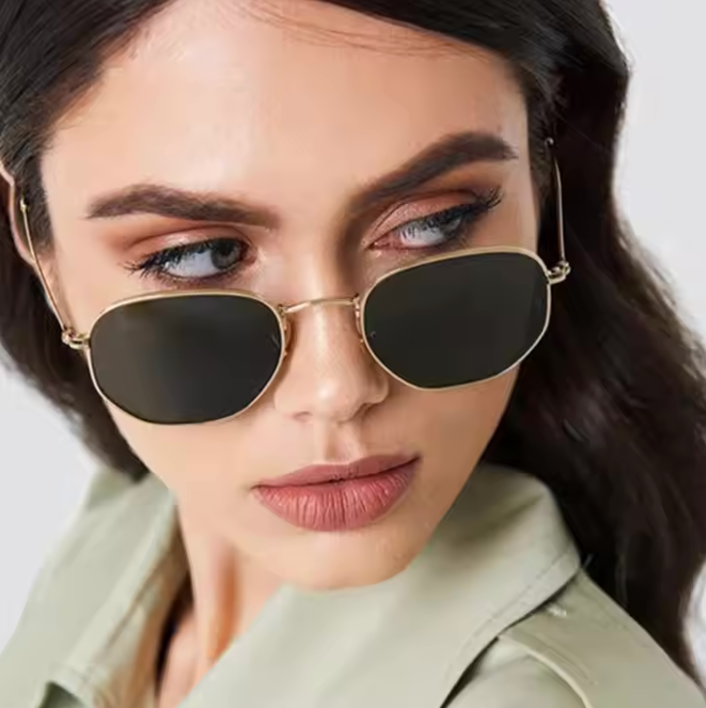 Harbor Green Gold Classic Hexagonal Sunglasses