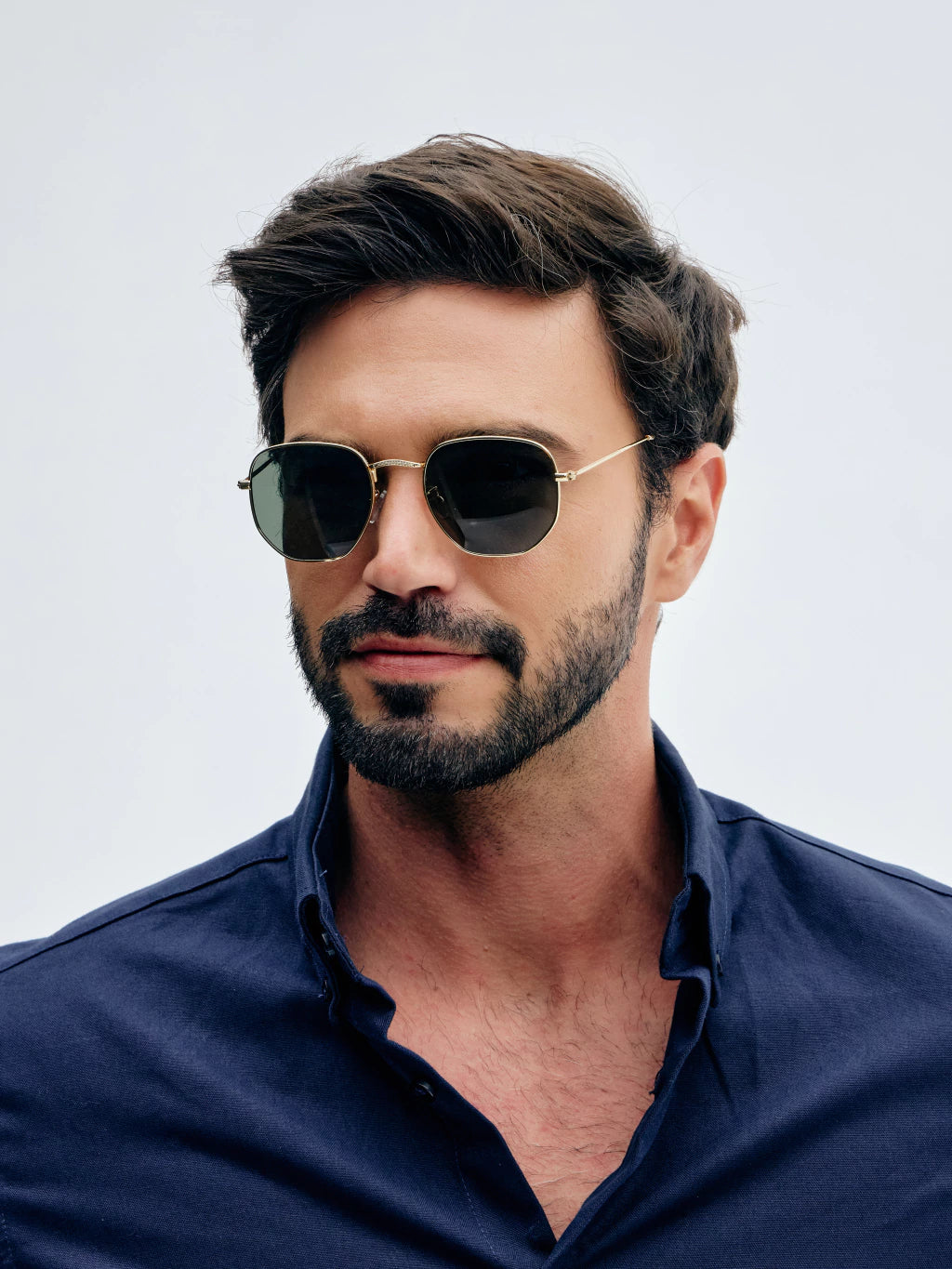 Harbor Green Gold Classic Hexagonal Sunglasses